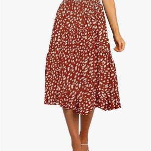 New Amazon Women's Boho Leopard Print Skirt Pleated A-Line Swing Midi Skirts